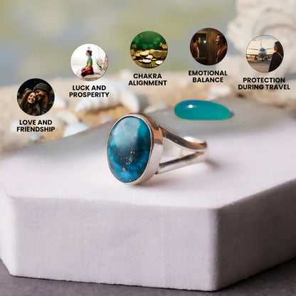 Firoza stone ring for good luck money, wealth, protection and mental peace (अभिमंत्रित)