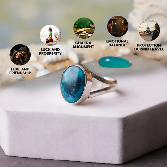 Firoza stone ring for good luck money, wealth, protection and mental peace (अभिमंत्रित)